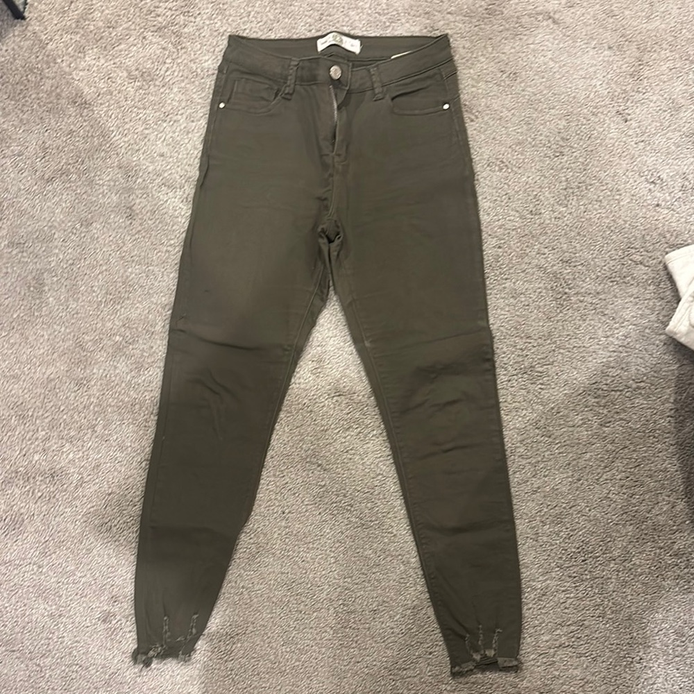 Papaya Green Skinny Jeans with Distressed Hem